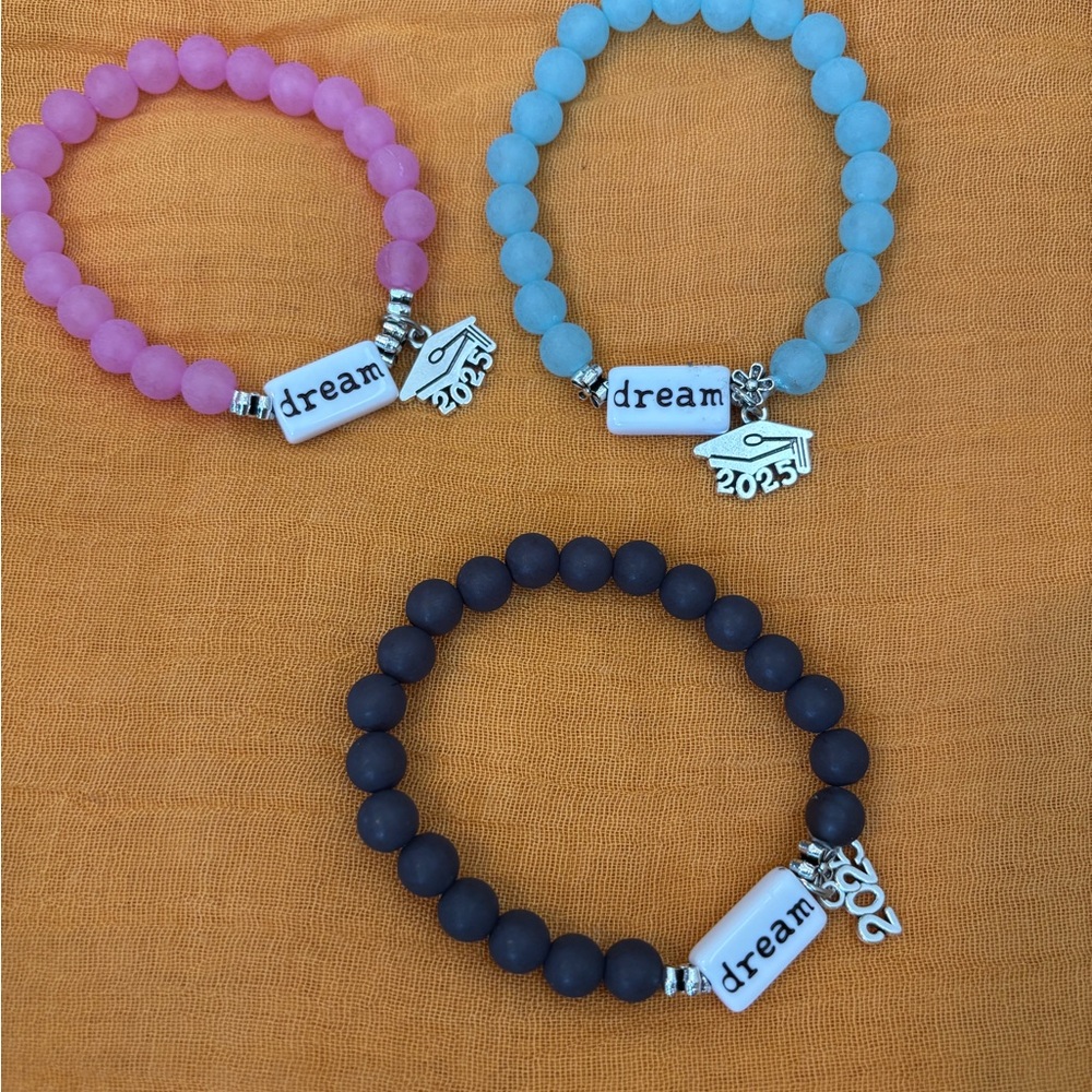 Pink and Blue Beaded Charm Bracelets Set